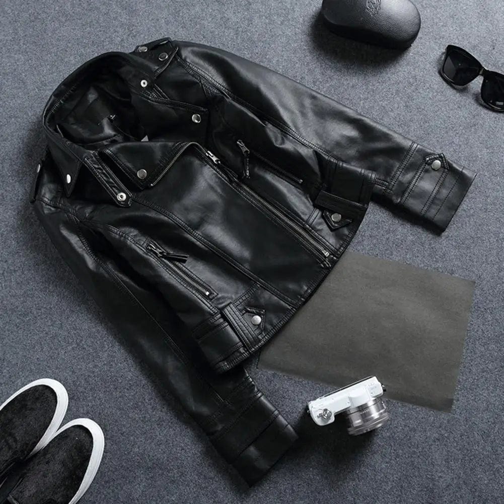 Women Motorcycle Jacket Stylish Women's Faux Leather Motorcycle Jacket with Zipper Placket Lapel Spring Autumn for Streetwear