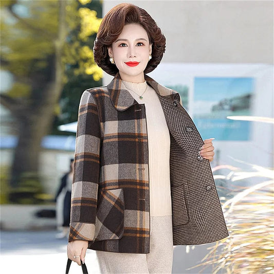 Vintage New Fashion Mom's Coat Women's Spring Autumn Slim Suit Jacket Middle aged Fashion Blazer Top Female Wool Jacket 6XL LA89