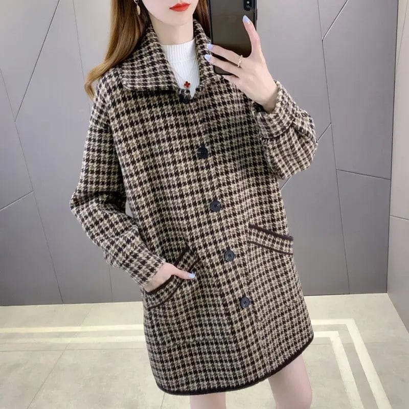 2022 New Autumn Winter Woolen Coat Female Med Long Casua Loose Women Woolen Jacket Thicken Warm Slim Women's Overcoat Tops R2213