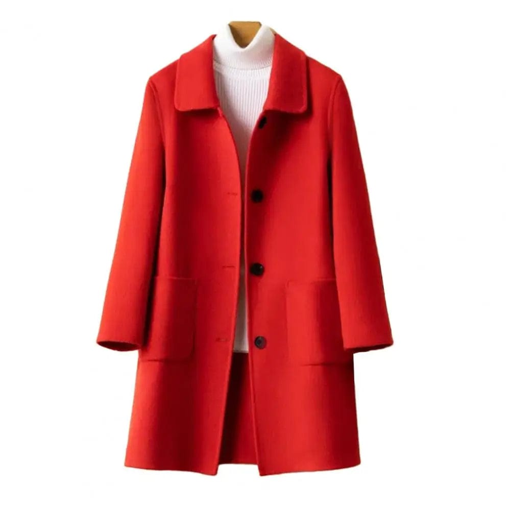 Women Winter Coat Stylish Women's Mid Length Coat Warm Solid Color Single-breasted with Pockets for Fall Winter Lapel Collar