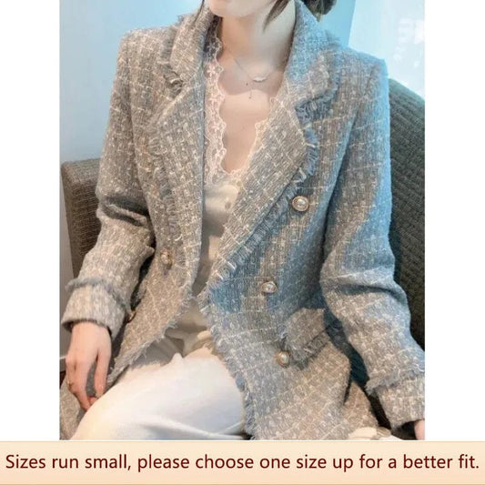 Autumn/winter Women's Tweed Style Coarse Wool Top Socialite Style Double-breasted Western-style Clothes Jacket