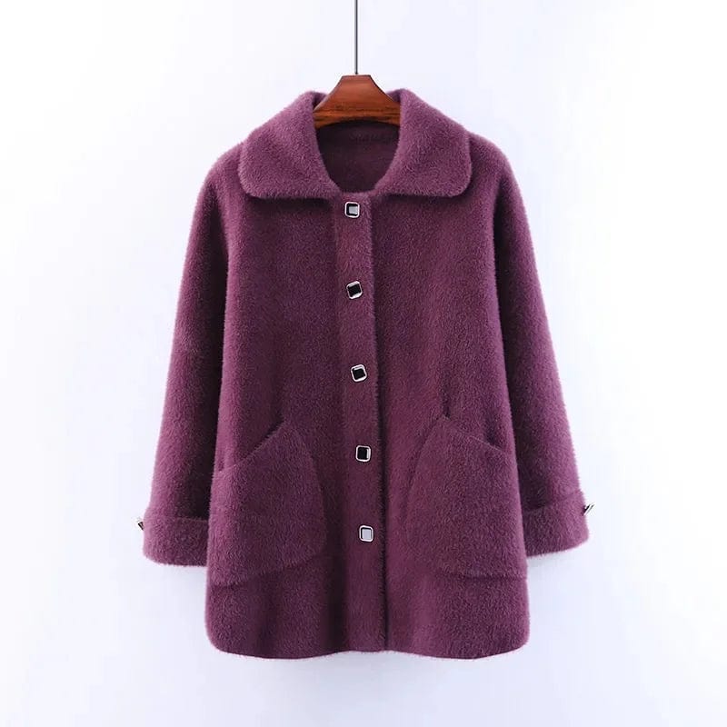Middle-aged Mothers Autumn And Winter Thick Coats Women's Loose 6XL Mink Cashmere Cardigans Winter Woolen Coats Female Wool Coat