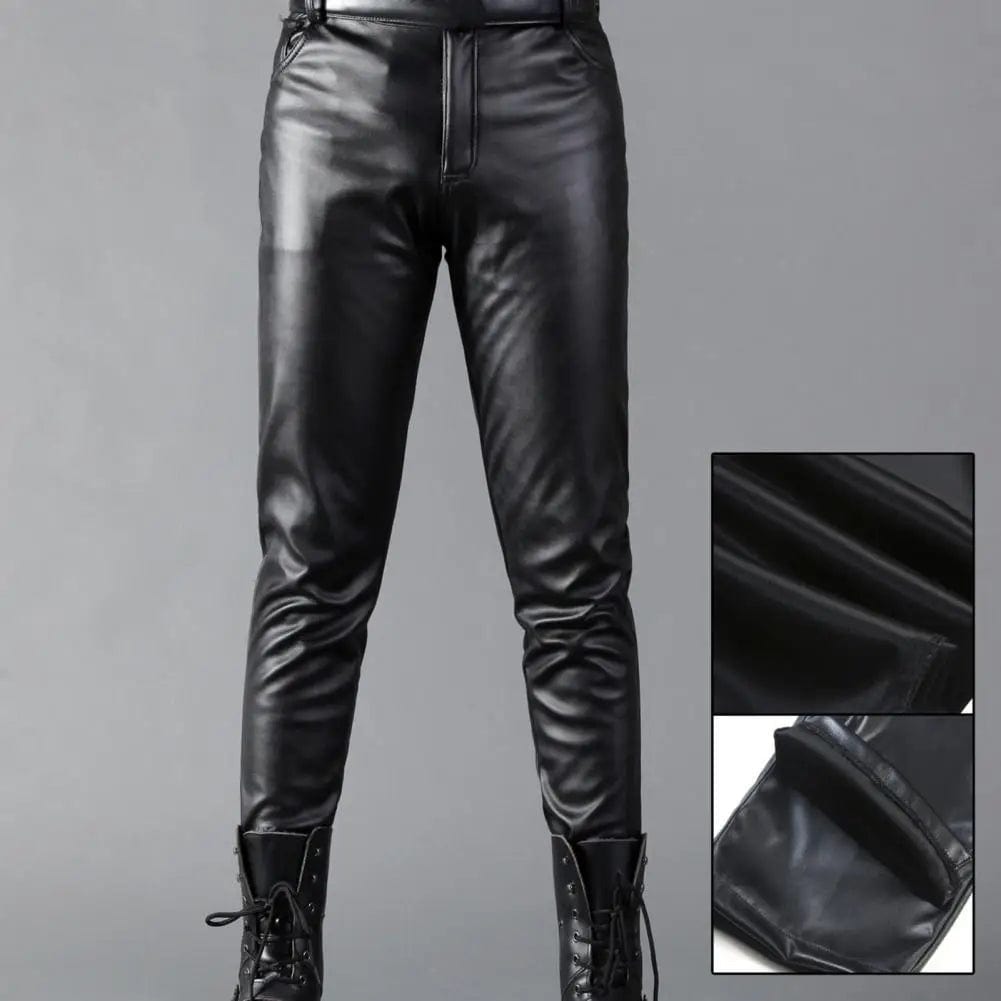 Men's Leather Pants Skinny Fit Elastic Fashion PU Leather Biker's Trousers Nightclub Party & Dance Pants Thin