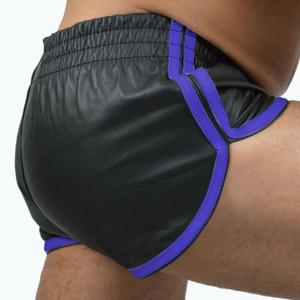 Sexy Men Punk PU Leather Slim Motorcycle Trousers Solid Color Plus Size Shorts Soft Boxershorts Male Panties Shorts