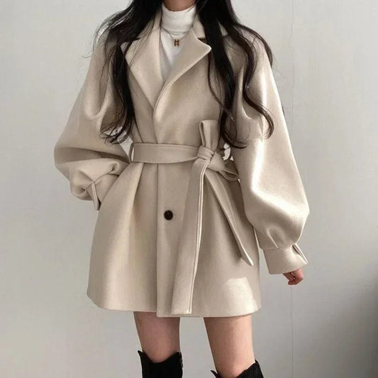 Women's Coat Winter Jacket Retro Loose Trench Coat Tweed Thickened Jacket Tops Female Fashion Streetwear