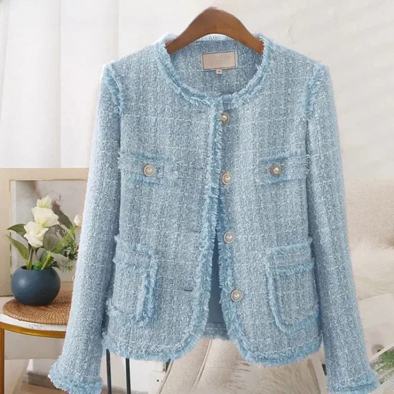 Elegant Short Pink Tweed Style Jacket For Women Autumn/winter Trendy Top Socialite Style Cropped Jacket