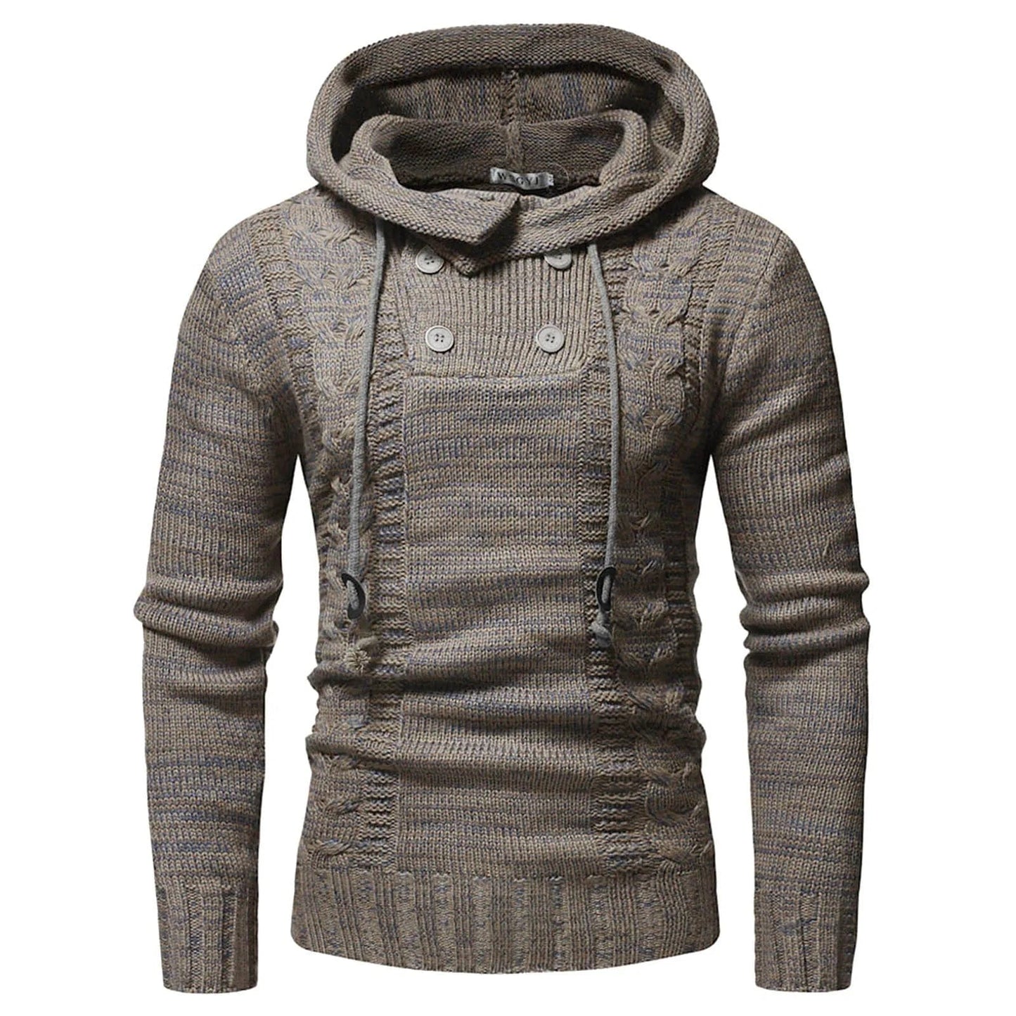 Men'S Knitting Tops Spring Autumn High Collar Hooded Sweater Tops Fashion Solid Color Slim Fit Pullovers Winter Casual Tops