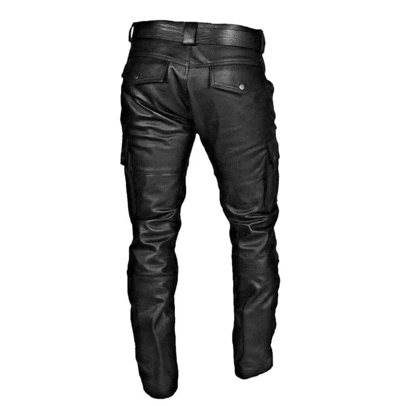 Men's Casual Leather Pants  Fashion Moto Biker Trousers Hip Hop Street Wear Y2K Clothing Male Motorcycle Pant With Cargo Pocket