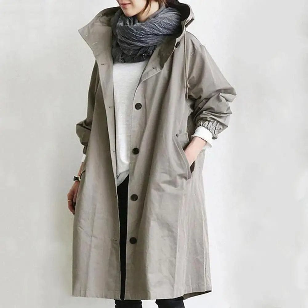 2024 Women Windbreaker Double Breasted Trench Coat Vintage Hooded Long Sleeve Lady Outfits Elegant Mid-length Jacket Outerwear
