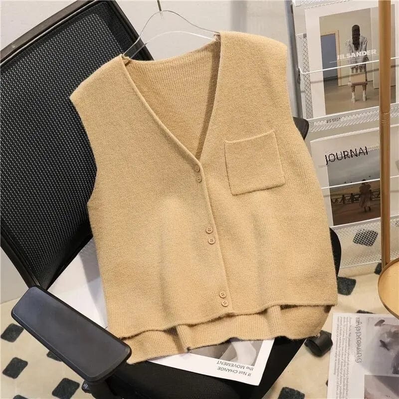 V-neck Knitted Fashionable Simple Short Backless Vest Women Wool Clothes Outdoor Matching Canyon Shoulder