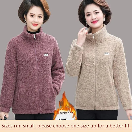 Casual Stand Collar Thickened Fleece-lined Lamb Wool Jacket For Middle-aged Elderly Women Autumn/winter Top Cotton Coat