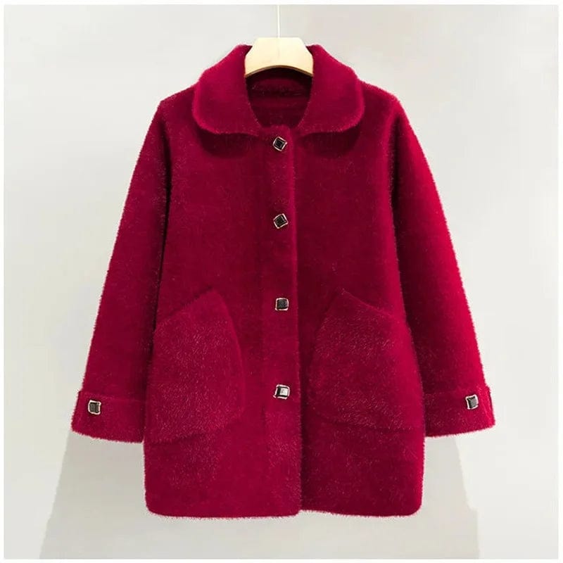 Middle-aged Mothers Autumn And Winter Thick Coats Women's Loose 6XL Mink Cashmere Cardigans Winter Woolen Coats Female Wool Coat