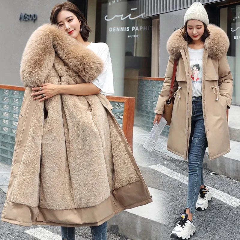 MOLAN Winter Jacket New Women Parka Clothes Long Coat Wool Liner Hooded Jacket Fur Collar Thick Warm Snow Wear Padded Parka