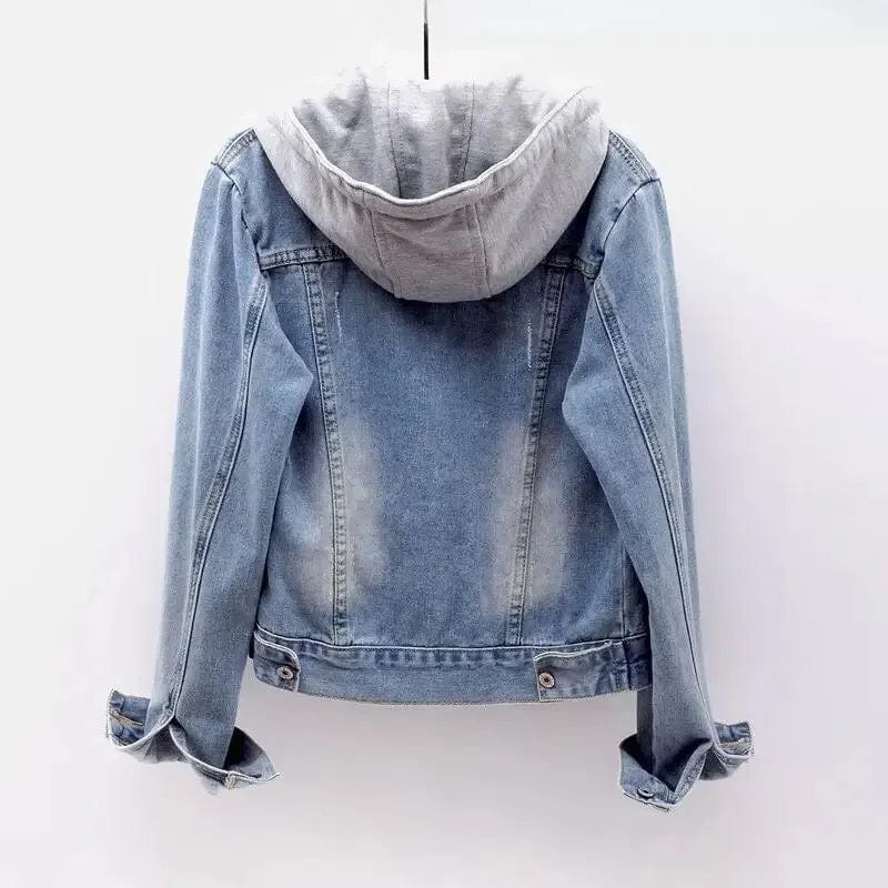 Women's Slimming Autumn/winter Hooded Casual Denim Jacket Cropped Length For Students