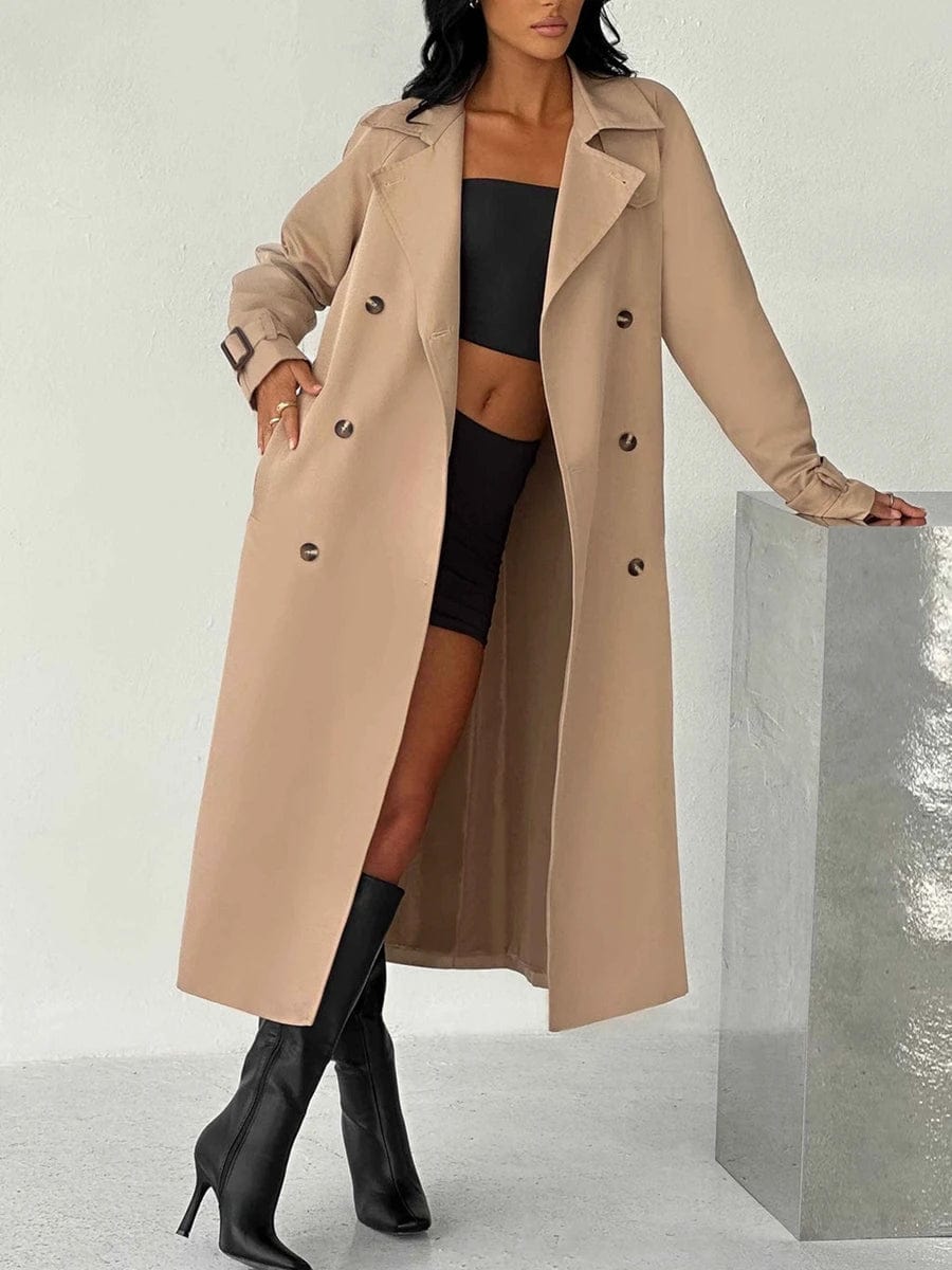 Women Casual Trench Coat Double Breasted Long Sleeve Windbreaker Jacket with Belt Streetwear Outerwear Basics Versatility