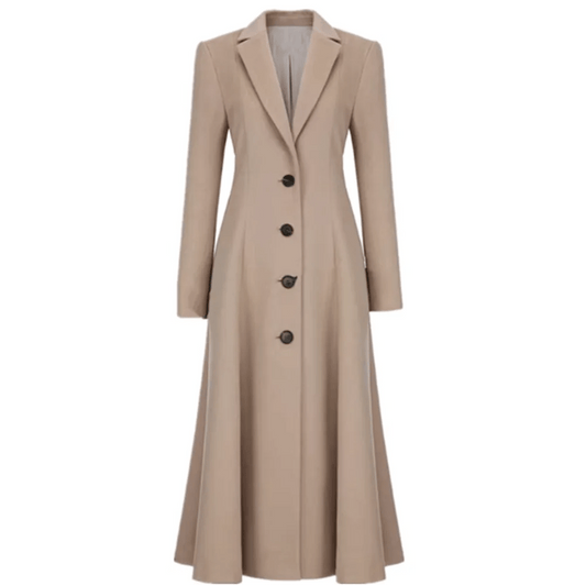 Khaki woolen coat women Single breasted long winter suit coat