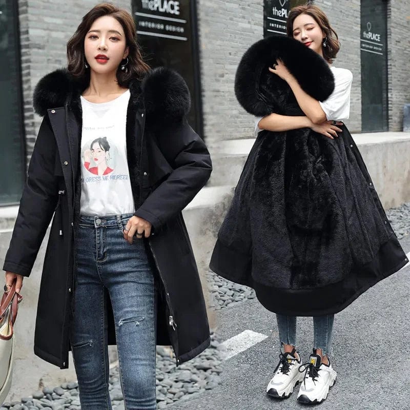 MOLAN Winter Jacket New Women Parka Clothes Long Coat Wool Liner Hooded Jacket Fur Collar Thick Warm Snow Wear Padded Parka