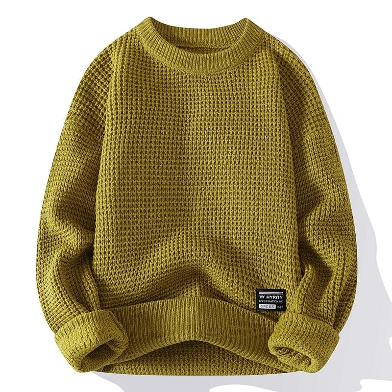 Casual Men's Round Neck Sweater Solid Color Texture Warm Knit Slim Fit Pullover Sweater Fashion New Winter