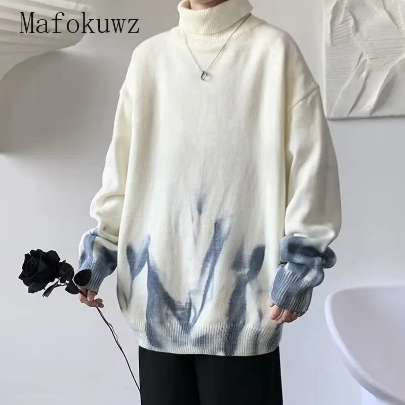 Autumn Winter Turtleneck Tie-dye Sweater Men's Loose Casual High Street Pullover Sweaters Men Knitted Tops Male Clothes