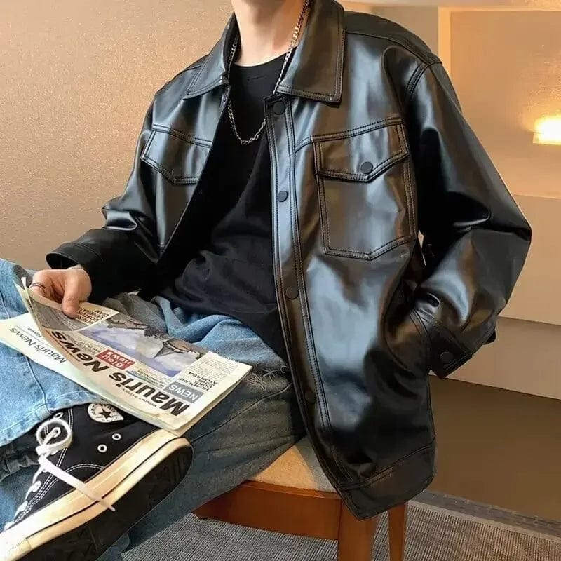 American Vintage Loose-fit Motorcycle Leather Jacket Men's Spring/autumn Commute Casual Cool Short Windproof Jacket