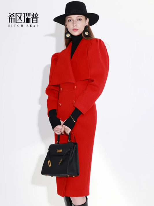 High end woolen slim fit coat, autumn and winter new fashionable temperament slim fit mother's coat