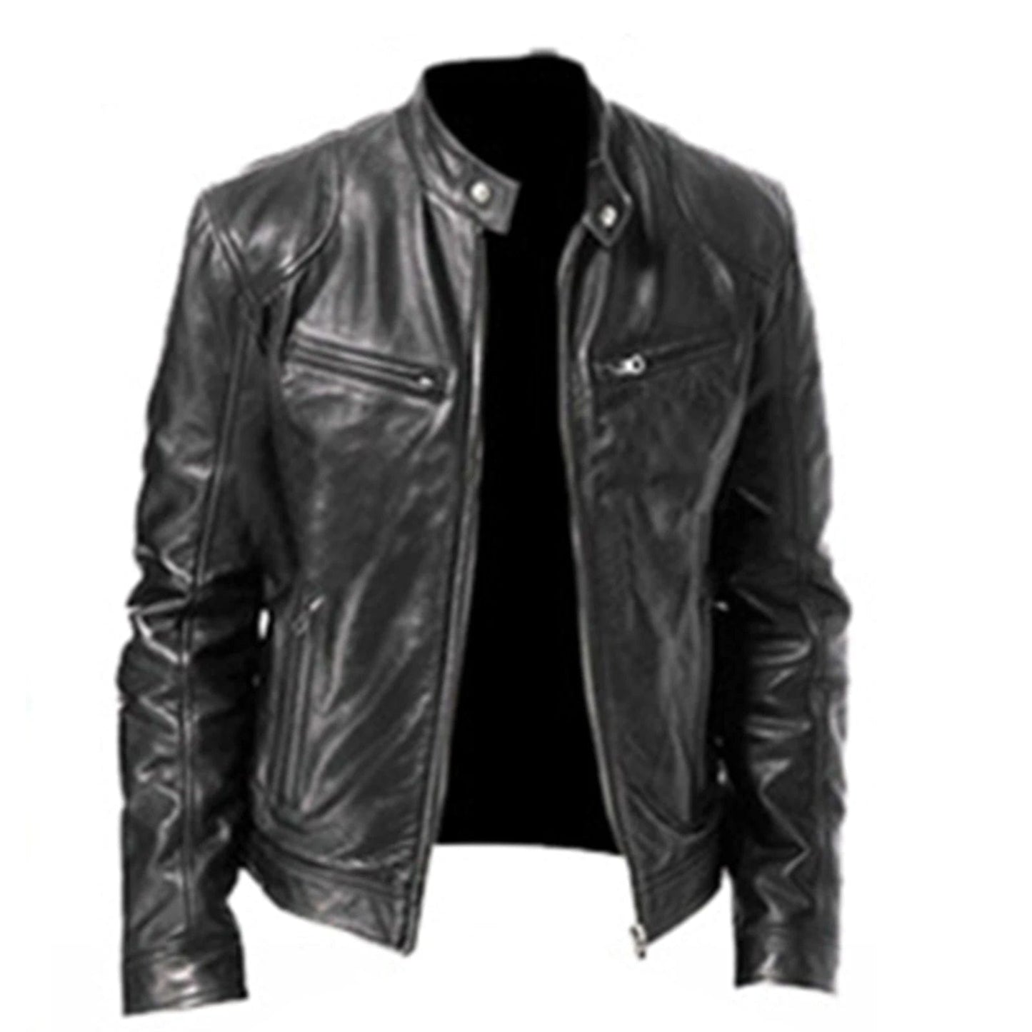 Fashion Mens Leather Jacket Slim Fit Stand Collar PU Jacket Male Anti-wind Motorcycle Lapel Diagonal Zipper Jackets Men 2023