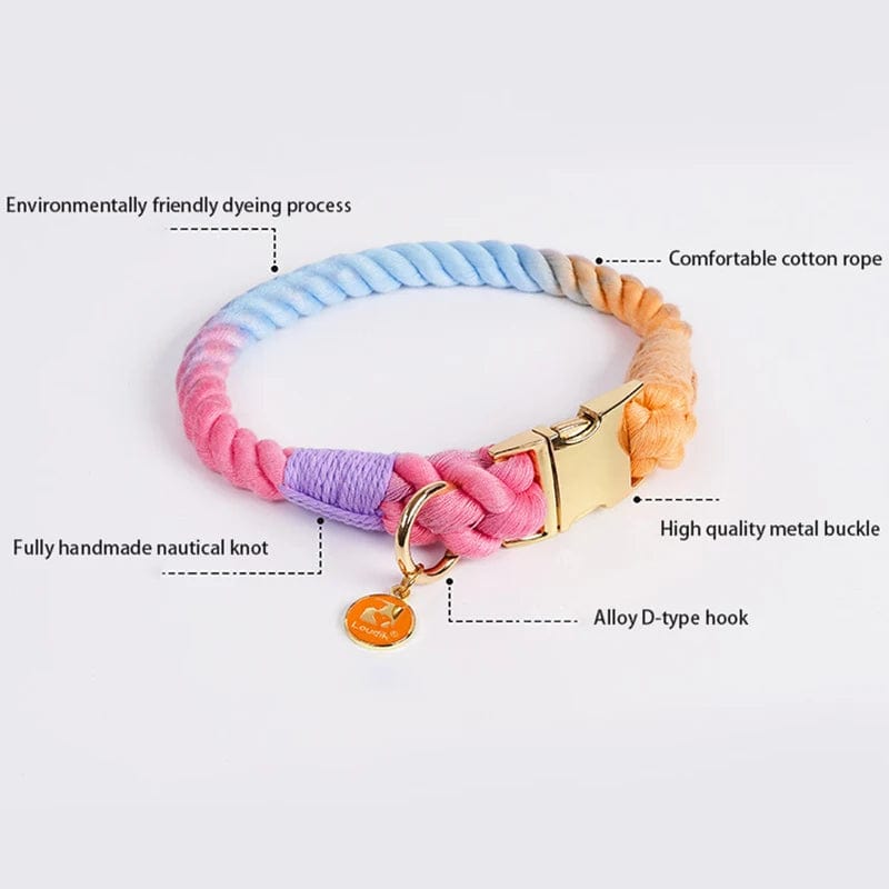 Rainbow Dog Collar Pet Puppy Walking Training Dog Collar with Metal Buckle for Large Medium Small Strap Belt Cotton Dogs Collar