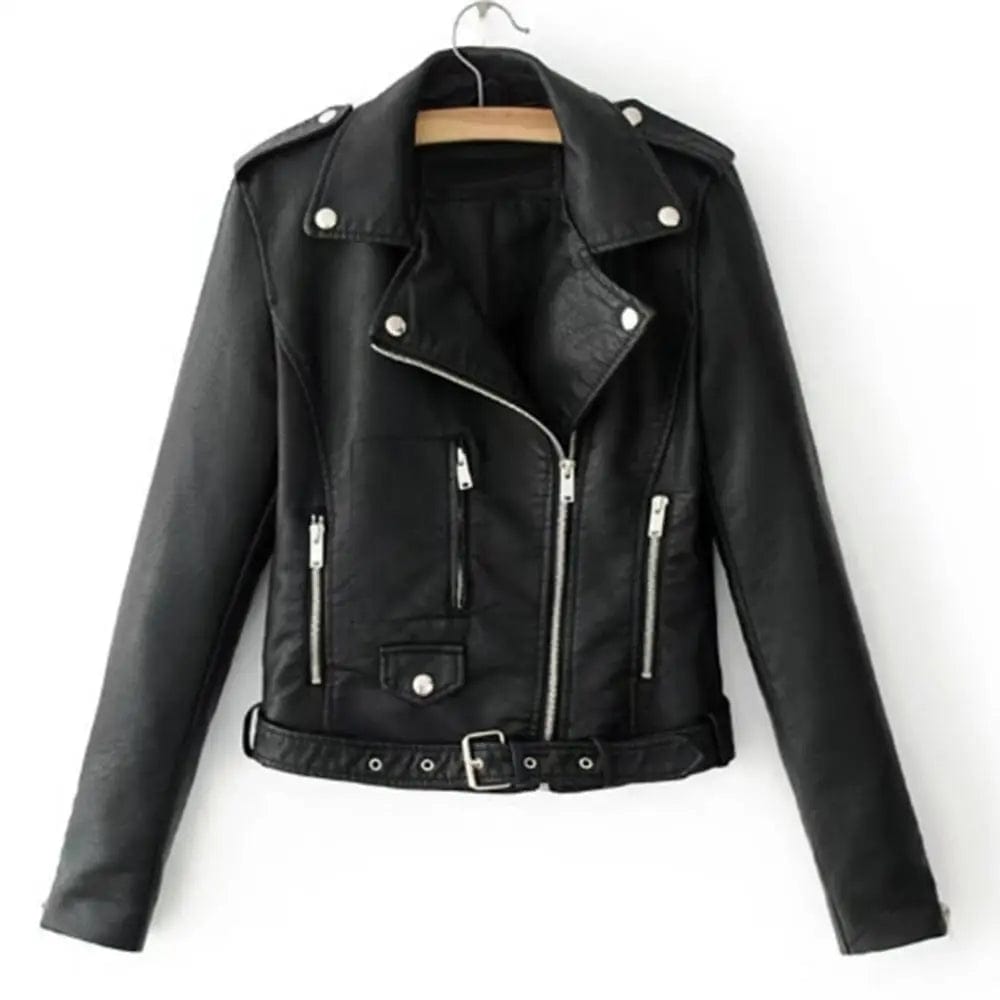 Lapel Coat Short Pocket Long Sleeve Jacket Coat Short Coat Zipper Button Jacket Lady Leather Motorcycle Coat