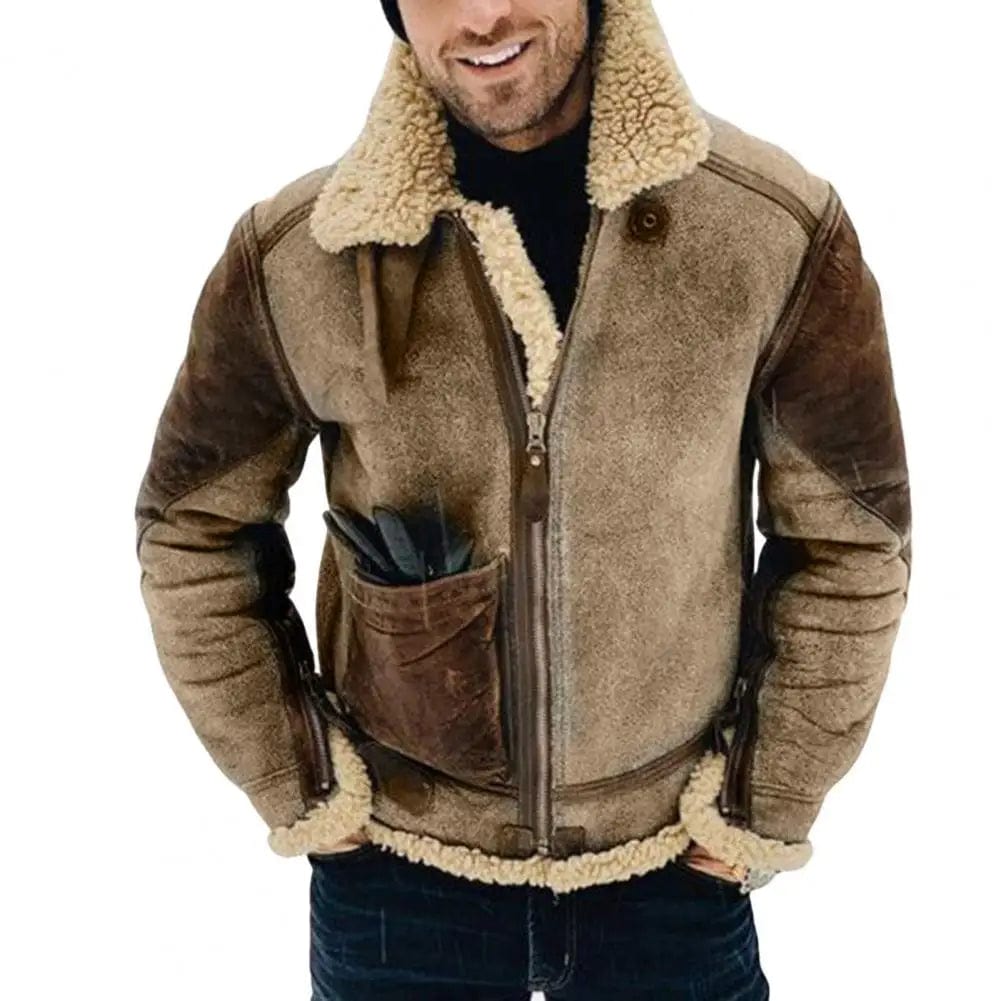 Winter Coat Thicken Warm Faux Leather Contrast Colors Winter Male Jacket for Outdoor