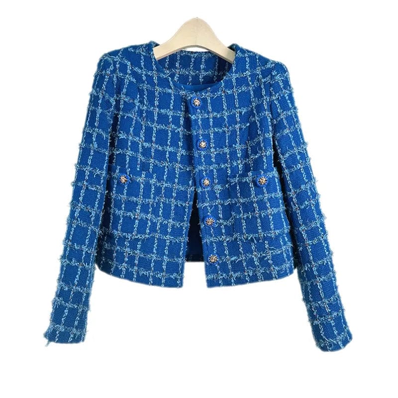 High Quality French Elegant Small Fragrant Tweed Jackets For Women Wool Female Cardigan Sweet Plaid Coat Outerwear Casaco