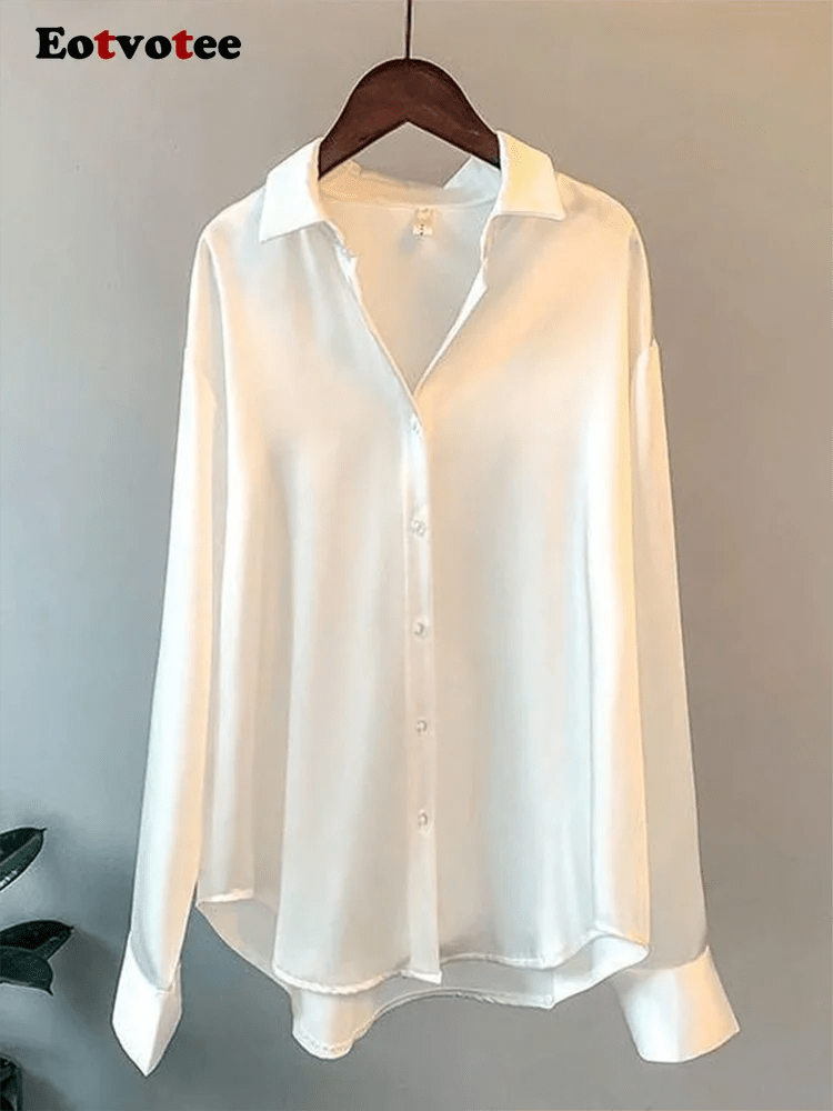 Eotvotee SATIN Long Sleeve Blouse Button Up Shirt Women Summer 2022 New Female Elegant  Ladies Tops Korean Fashion Office Lady