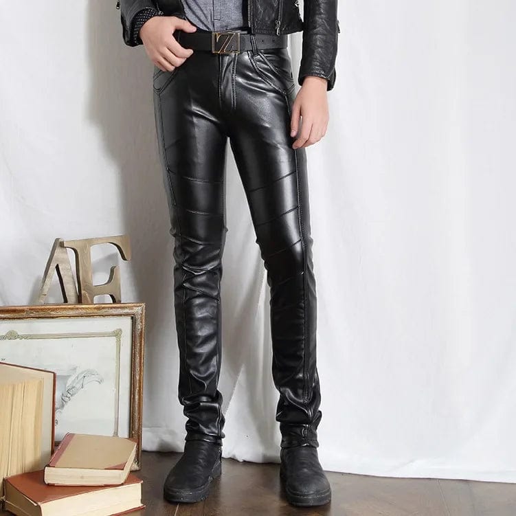 HOO 2024 Autumn men leather pants Cultivate one's morality feet pants Leisure PU leather pants HO