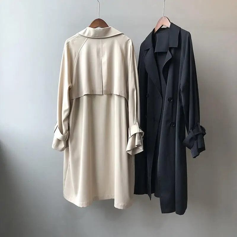 Women's V-neck Midi Spring and Autumn New Fashionable Commute Solid Color Button Long Sleeved Oversized England Thin Trench Coat