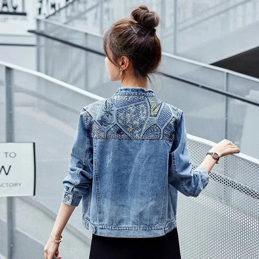 Denim Jacket Women 2023 Spring Autumn New Korean Loose Casual Jeans Coat Female Sequin Embroidery Short Large Size Top Outerwear