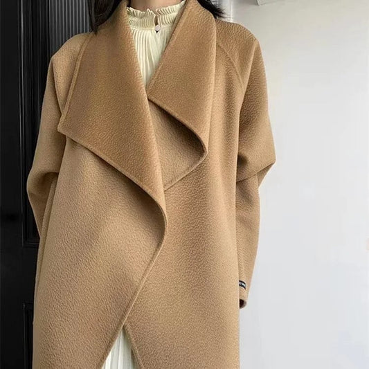 autumn and winter new woolen overcoat women lapel classic long coat