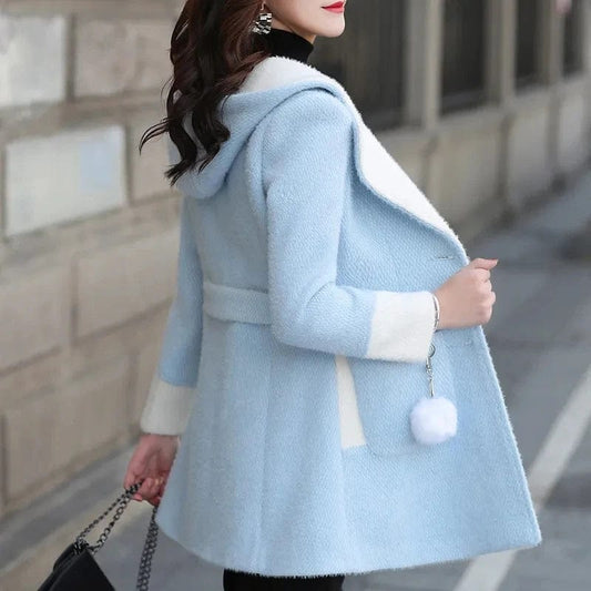 Woolen Coat Womens 2022 Autumn Winter New Fashion Imitation Mink Fleece Jacket Women Long Thick Plus Cotton Warm Trench Coats
