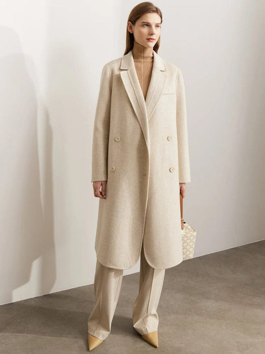 AMII Minimalism 100% Wool Coat Women 2022 Winter Warm Solid Commuter Elegant Fashion Vintage Turn-down Collar Long Coat 12241098