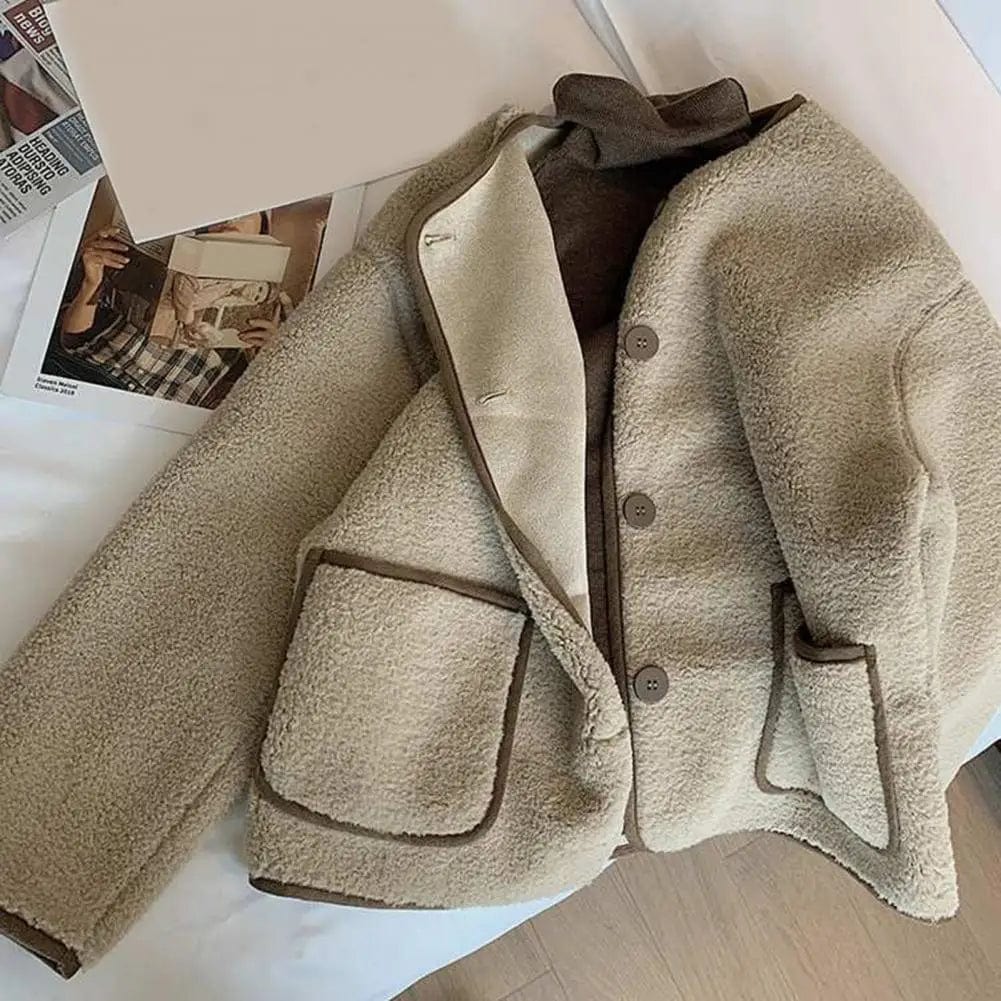 Women Faux Shearling Jacket Women Loose Jacket Stylish Women's Round Neck Cardigan Coat Thick Warm Fashionable Winter Jacket