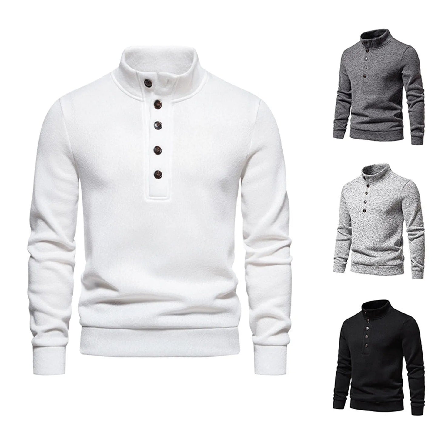 1/4 Button Collar Spring Sweatshirt Mens Warm Sweatshirts Breathable Casual Sports Hiking Turtleneck Pullover Tops Ropa Hombre