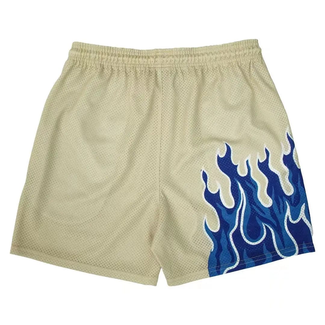2023 Mesh Breathable Men Shorts GYM Basketball Running Quick-Drying Shorts Baggy Flame Print Fashion Shorts Summer Shorts