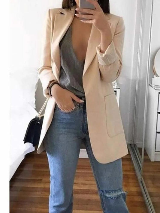Women Lapel Slim Cardigan Suit Coat Fashion Casual Suit Polo Neck Slim Fit Blazer Long Sleeve Jacket Coat