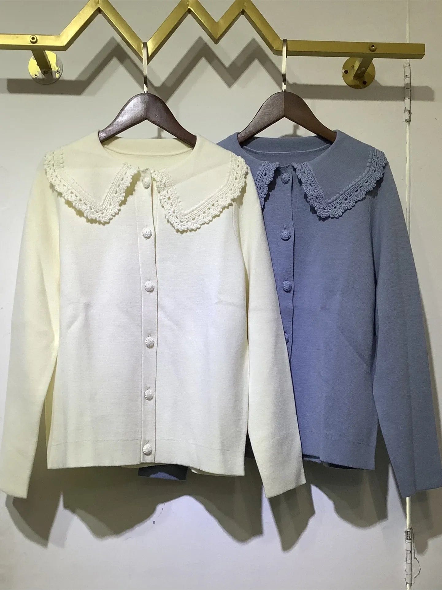 Women's Jacket 100% Wool Peter Pan Collar Single-Breasted Vintage Long-Sleeved Knit Coat