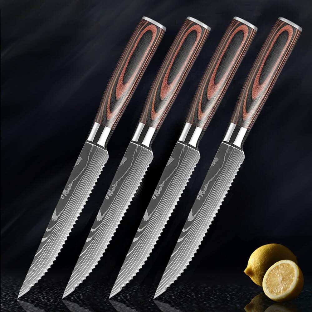 "Imperial" Steak Knife Set - High-Carbon Steel with Damascus Pattern