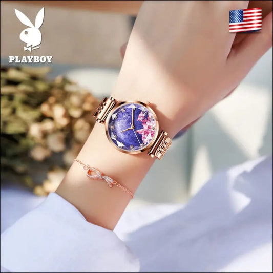 A Playboy Flower Brand Watch Tape Waterproof Quartz Table