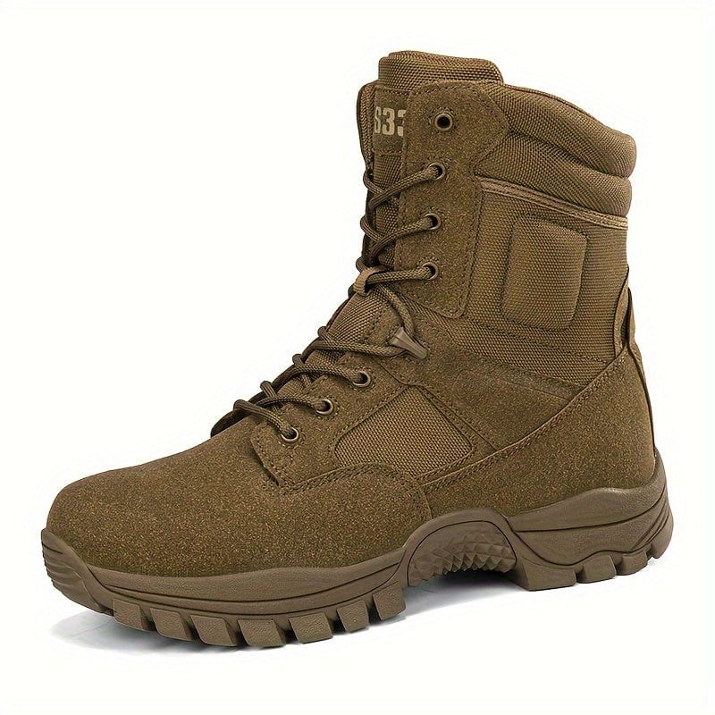 Men's Trendy High Top Military Style Hiking Boots, Comfy Non Slip Casual Lace Up Shoes For Men's Outdoor Activities