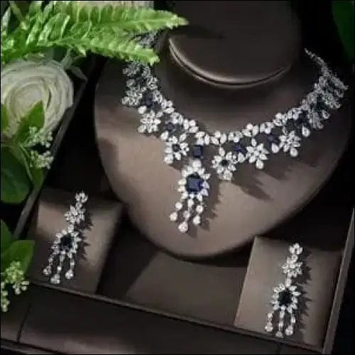 AAA Cubic Zirconia Elegant Jewelry Sets - blue -