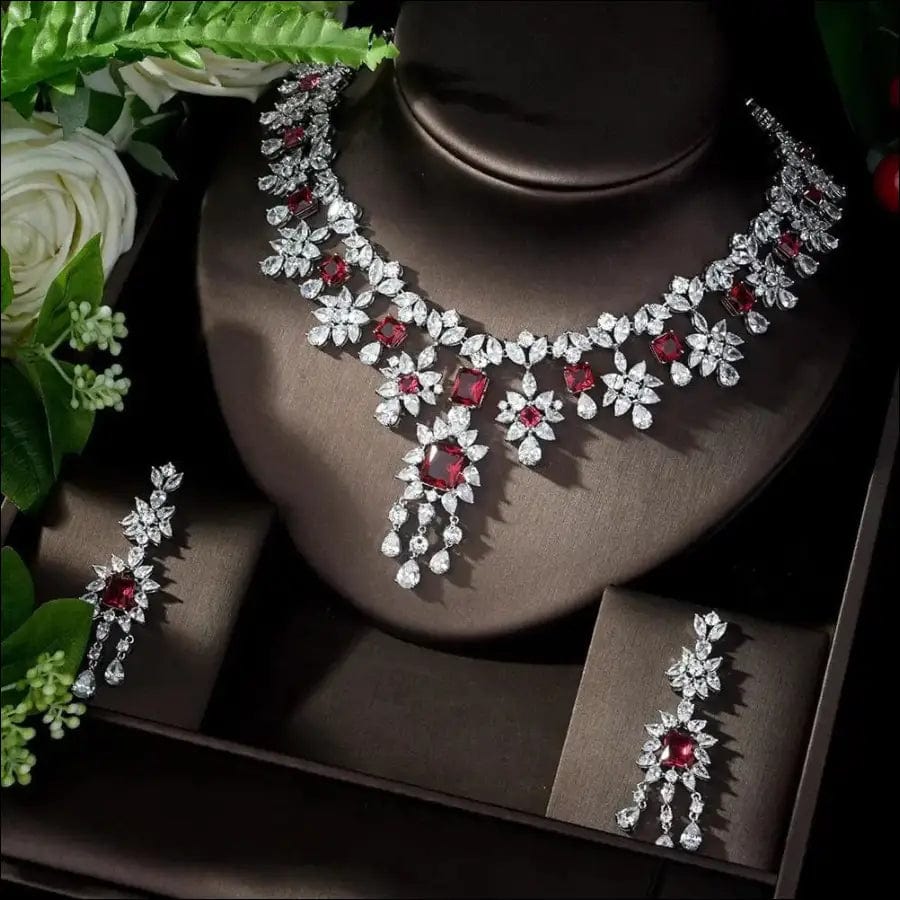 AAA Cubic Zirconia Elegant Jewelry Sets - red - 56332225-red