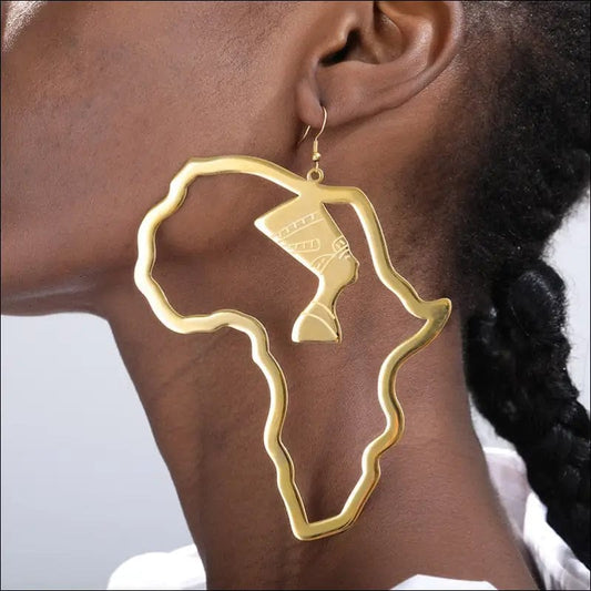 African Map Hoop Earrings Nigerian Jewelry Stainless Steel