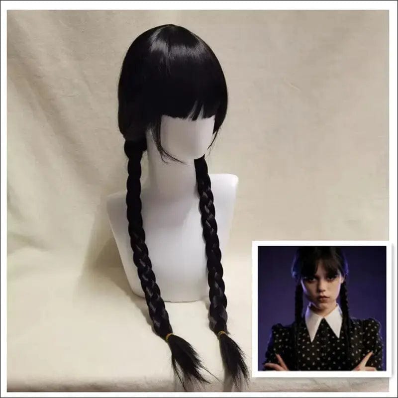 American drama Wednesday wig Adams family anime black double