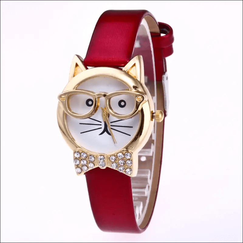 Animal cat face diamond collar eye glasses quartz watch